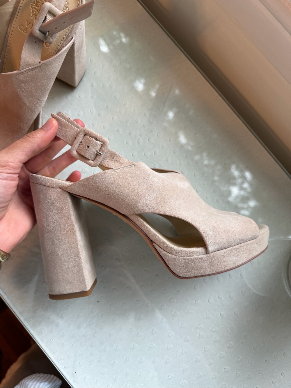 Vince Camuto Blush Suede Peep-Toe Block Heel Slingbacks
